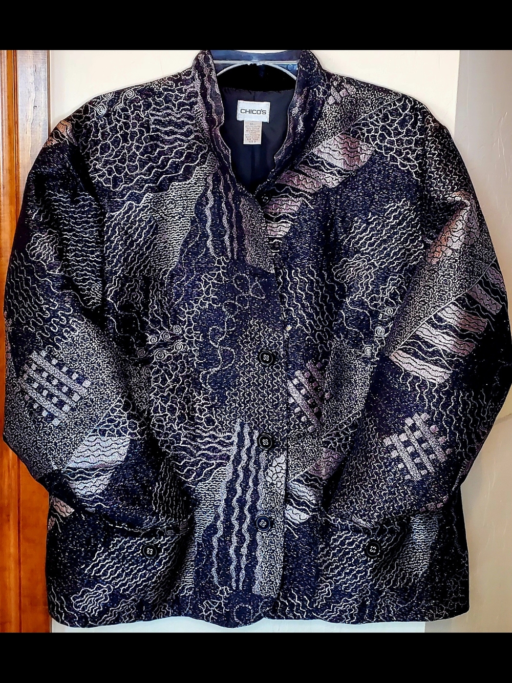 CHICO'S Bling Matters Metallic Rainbow Silver Gray Jacket Sz 3 L 16 - 18